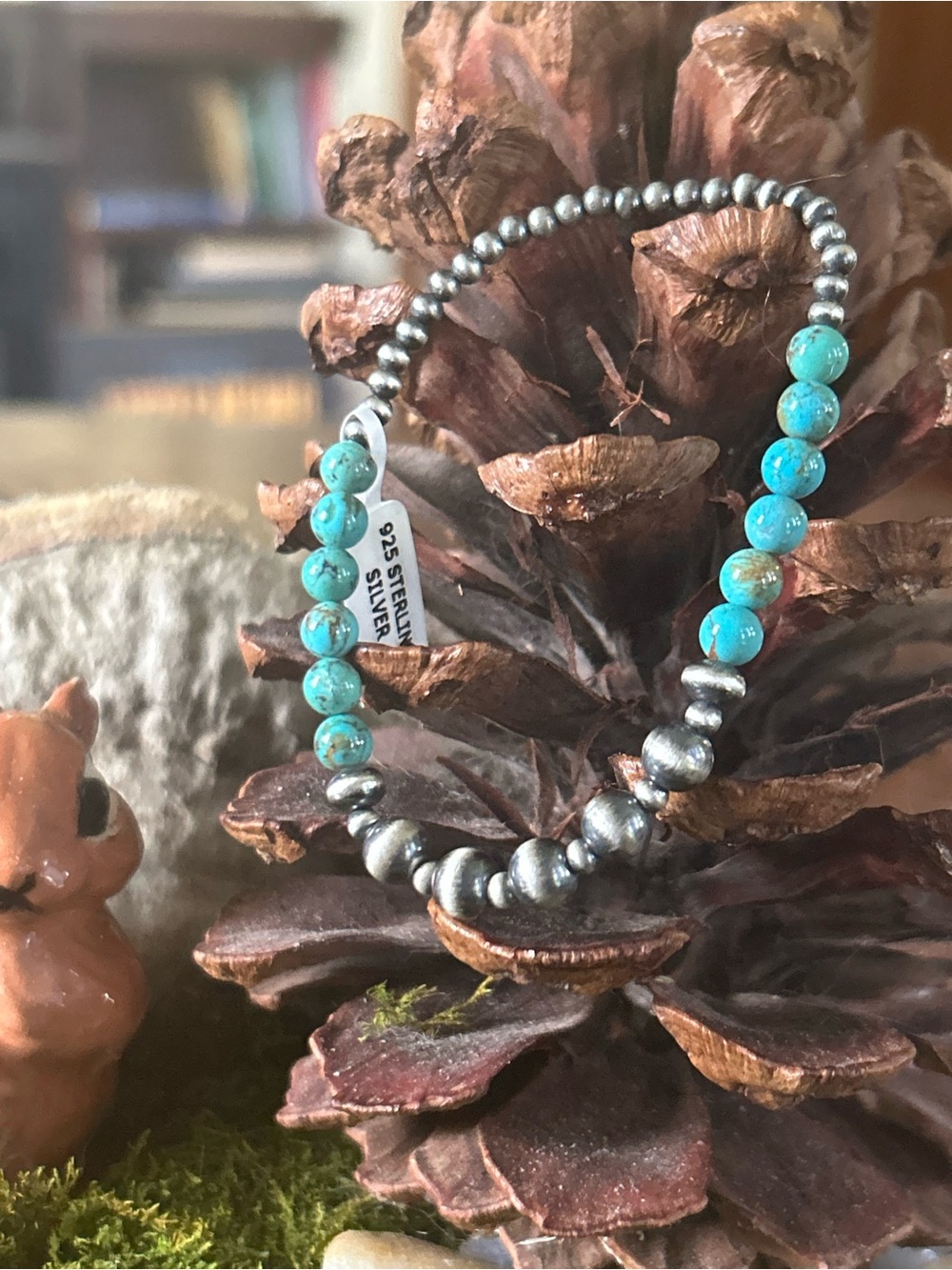 925 Sterling Italian pearls and turquoise bracelet